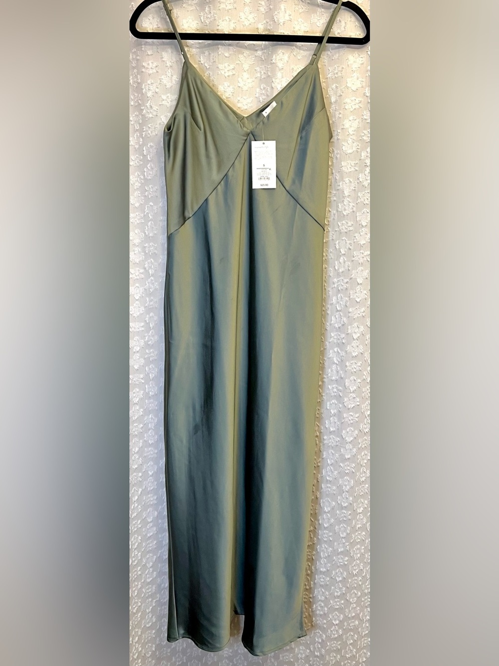 NWT A New Day Sage Green Satin Slip Midi Dress Size Small - Flawed